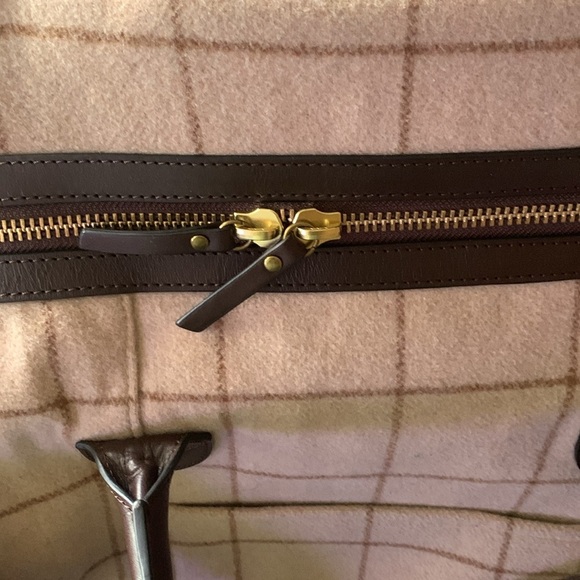 Preloved Window Pane Wool Overnighter Duffle/Tote Plaid Bag by Mark & Graham - Picture 7 of 12